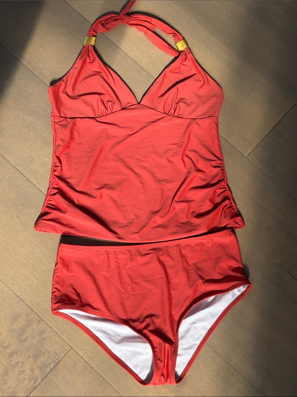 Red Halter Tankini Set - Women's Swim Top & High Waist Bottom